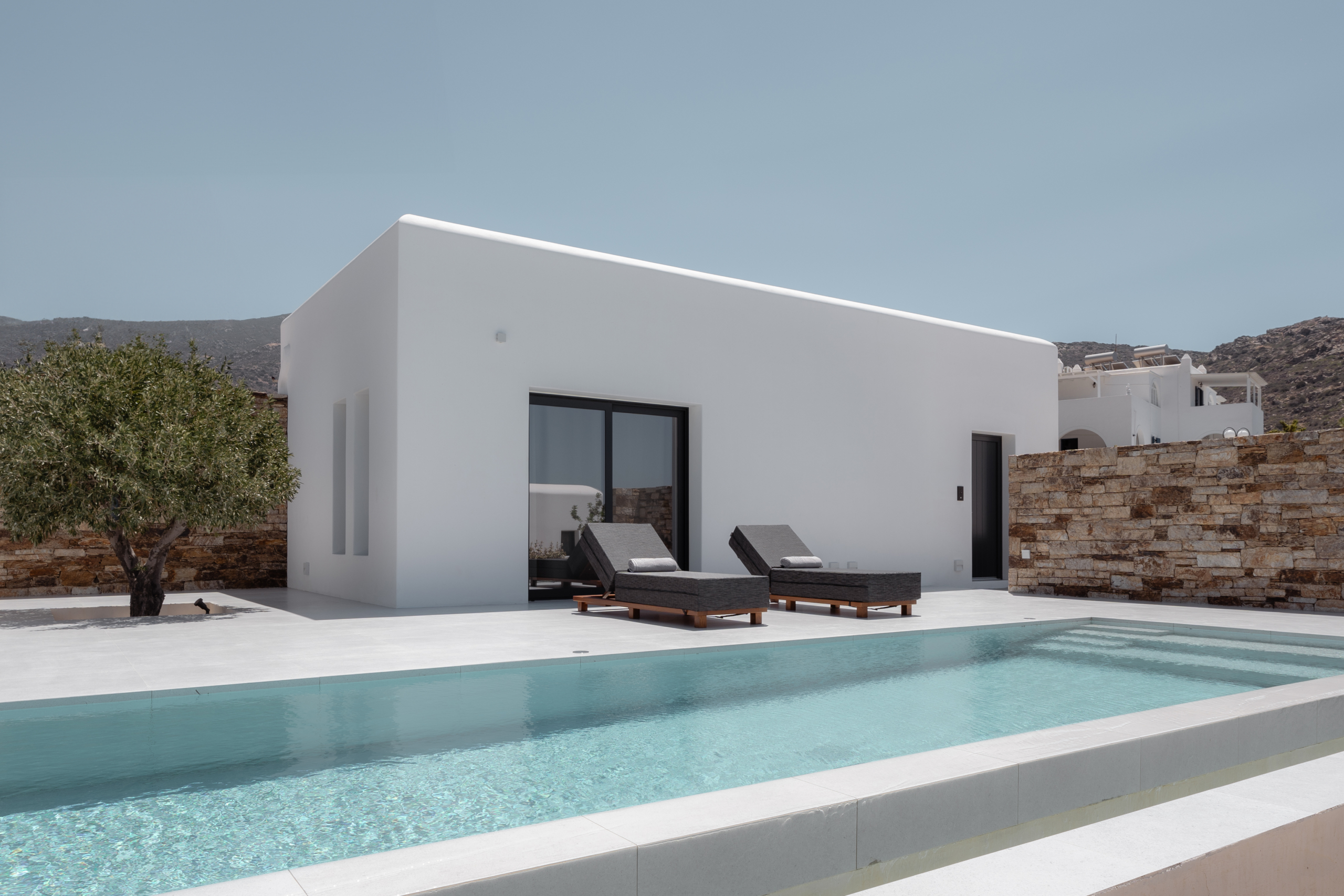 Bliss Hotel Ios suite bathroom with designer black fittings, Ios Greece